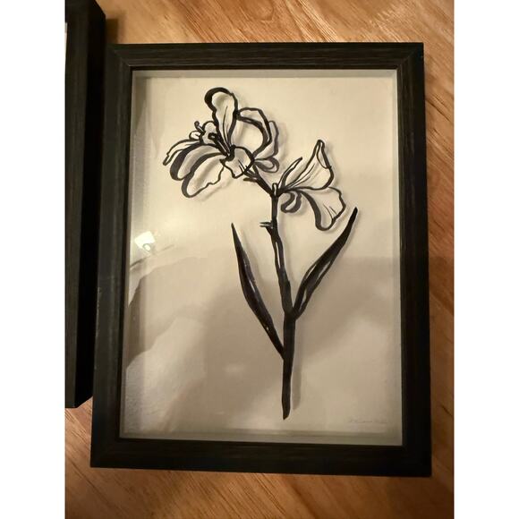 Set of 2 floral sketch framed art, elegant black frame, minimalist boho art - Picture 3 of 9